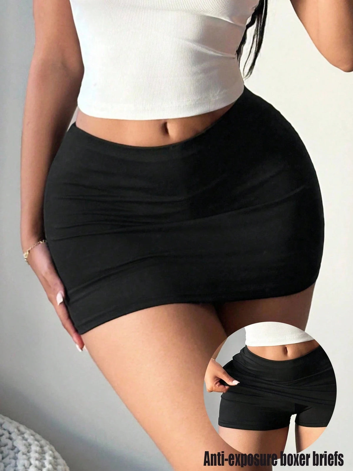 SXY Women's Black Sexy Casual Mini Bodycon Skirt (With Leggings)