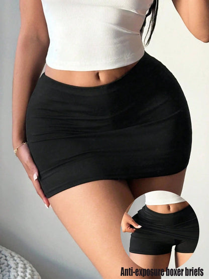 SXY Women's Black Sexy Casual Mini Bodycon Skirt (With Leggings)