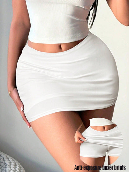 SXY Women's Black Sexy Casual Mini Bodycon Skirt (With Leggings)