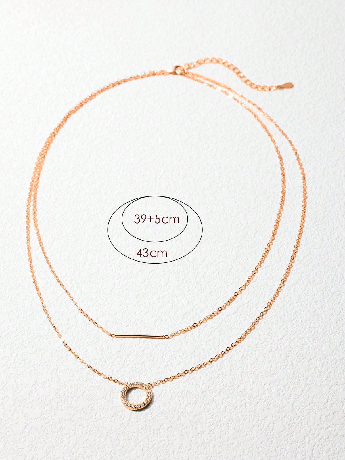SYMFNY 1pc 925 Sterling Silver Rose Gold Round Open Cubic Zirconia Layered Bar Necklace