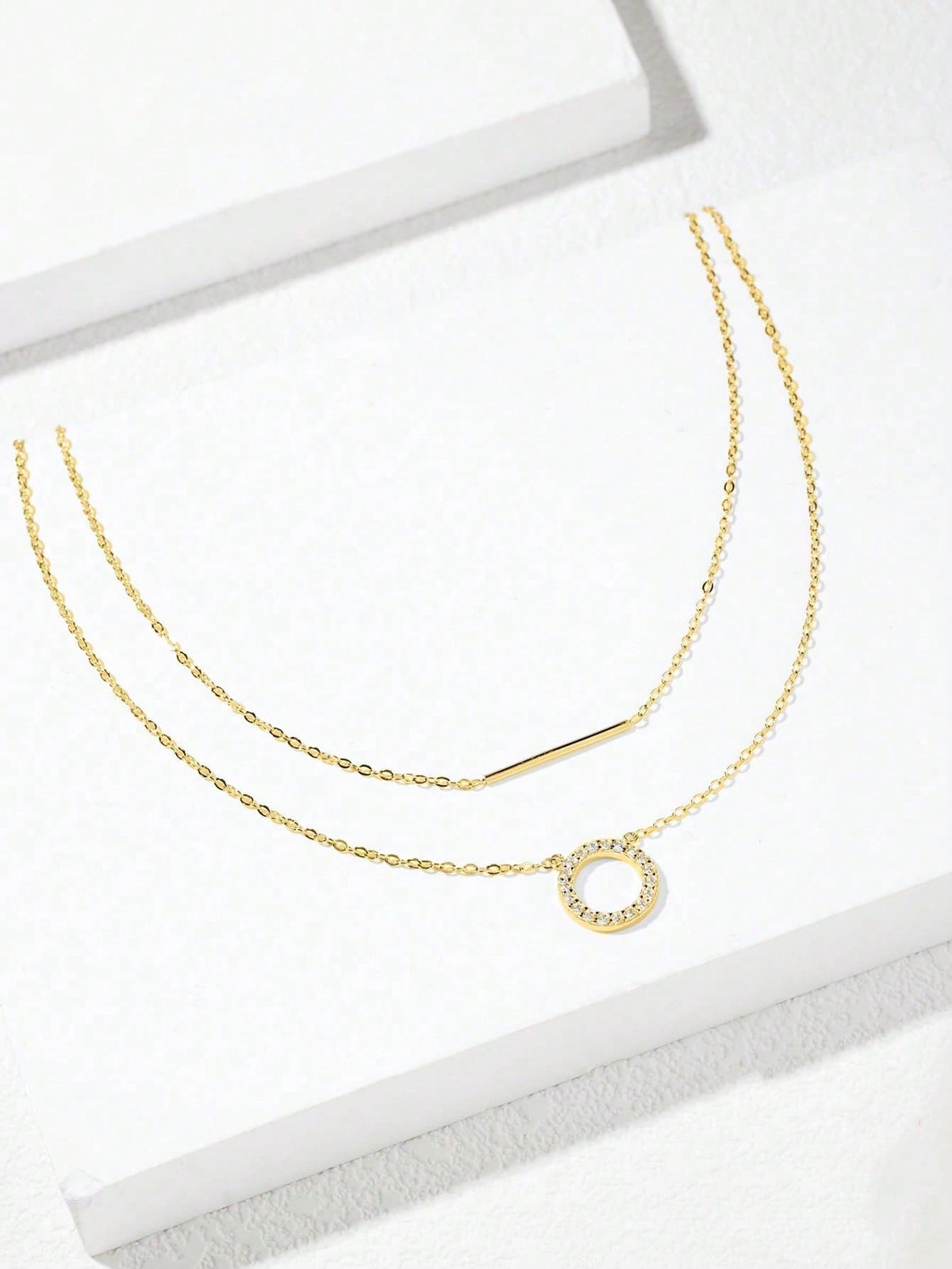 SYMFNY 1pc 925 Sterling Silver Rose Gold Round Open Cubic Zirconia Layered Bar Necklace
