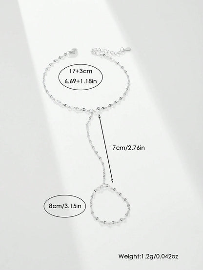 SYMFNY Minimalist Unique 925 Sterling Silver Shiny Lip-Shaped Chain Ring Bracelet