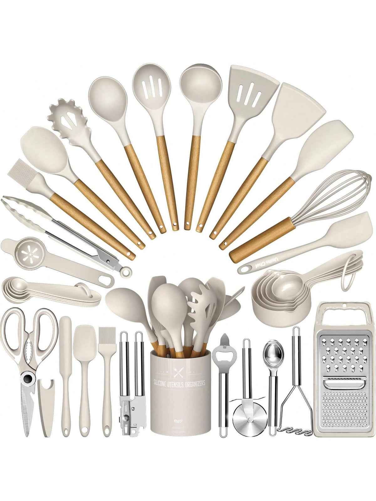 TAIMASI Kitchen Utensils Set- 34PCS Silicone Cooking Utensils With Holder, Heat Resistant Kitchen Utensil Spatula Set For Nonstick Cookware, Black Wooden Handles Kitchen Gadgets Tools Set- Perfect Fo