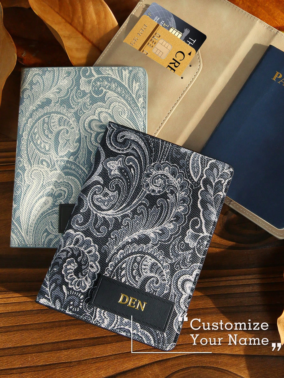 Takeoak 1pc Customized Hot-Stamped Vintage Floral Paisley Pattern Passport Cover, Personalized Vintage Passport Holder With Customizable Name, Bohemian Style Passport Wallet, Travel Essential, RFID An