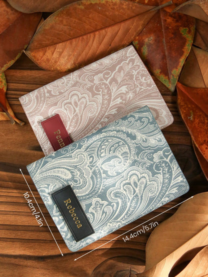 Takeoak 1pc Customized Hot-Stamped Vintage Floral Paisley Pattern Passport Cover, Personalized Vintage Passport Holder With Customizable Name, Bohemian Style Passport Wallet, Travel Essential, RFID An