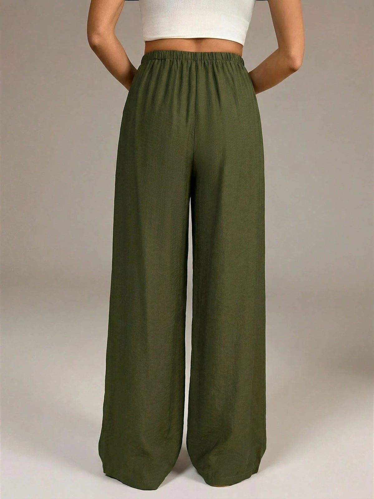 Tall Army Green Summer Chic Vacation Women Wide Leg Pants,Elegant High Waist Baggy Straight Trousers For Work,Office,Casual Streetwear&Y2k Fashion Clothes, Tall Women