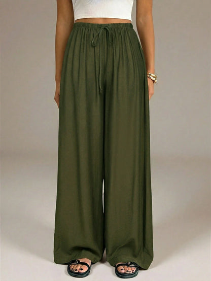Tall Army Green Summer Chic Vacation Women Wide Leg Pants,Elegant High Waist Baggy Straight Trousers For Work,Office,Casual Streetwear&Y2k Fashion Clothes, Tall Women