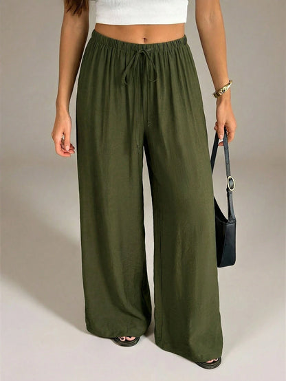 Tall Army Green Summer Chic Vacation Women Wide Leg Pants,Elegant High Waist Baggy Straight Trousers For Work,Office,Casual Streetwear&Y2k Fashion Clothes, Tall Women