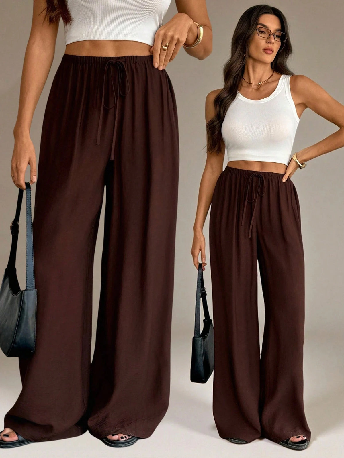 Tall Army Green Summer Chic Vacation Women Wide Leg Pants,Elegant High Waist Baggy Straight Trousers For Work,Office,Casual Streetwear&Y2k Fashion Clothes, Tall Women