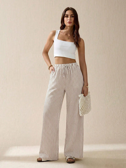 Tall Striped & Printed Casual Daily Wear Women Spring/Summer Long Pants, Tall Women