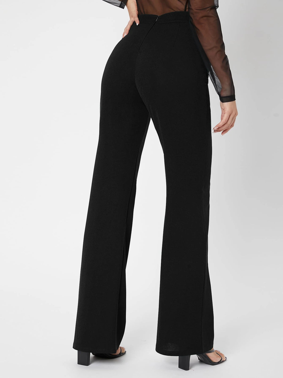 Tall Zipper Back Solid Palazzo Pants, Tall Women