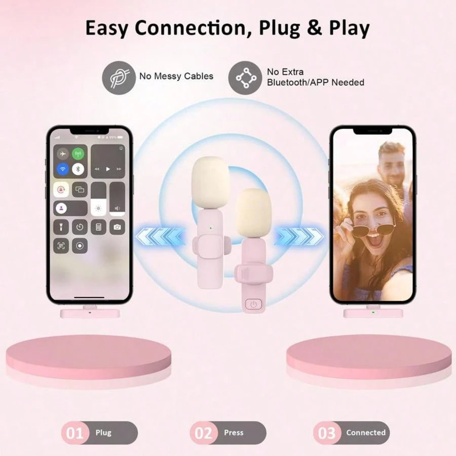 Tangle-Free Solid Color Live Streaming Equipment Wireless Lavalier Microphone, USB Rechargeable Plug-Play Wireless Microphone, Omnidirectional Condenser Recording Microphone Spring Mother's Day