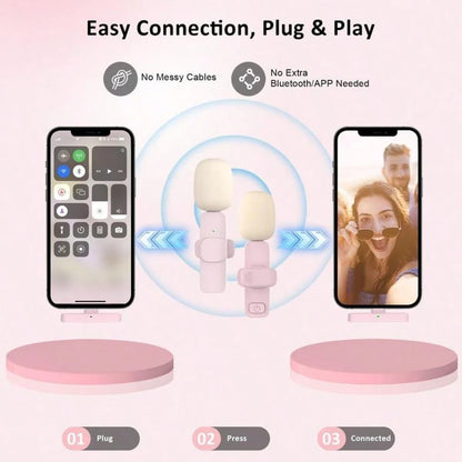 Tangle-Free Solid Color Live Streaming Equipment Wireless Lavalier Microphone, USB Rechargeable Plug-Play Wireless Microphone, Omnidirectional Condenser Recording Microphone Spring Mother's Day