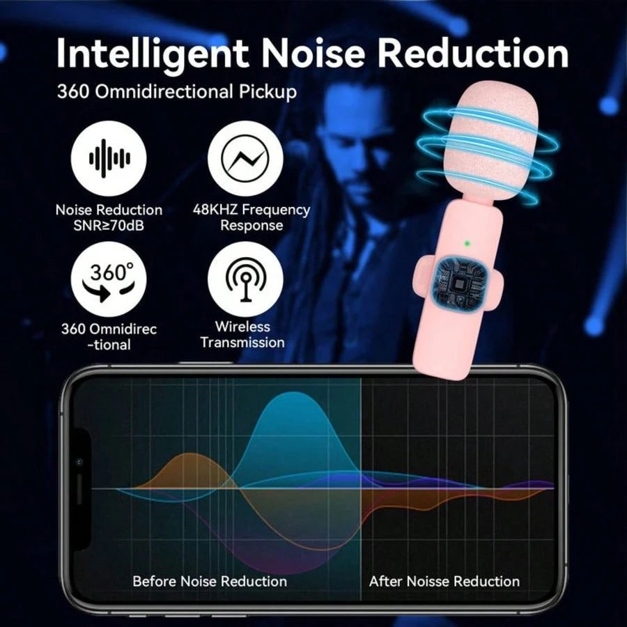 Tangle-Free Solid Color Live Streaming Equipment Wireless Lavalier Microphone, USB Rechargeable Plug-Play Wireless Microphone, Omnidirectional Condenser Recording Microphone Spring Mother's Day