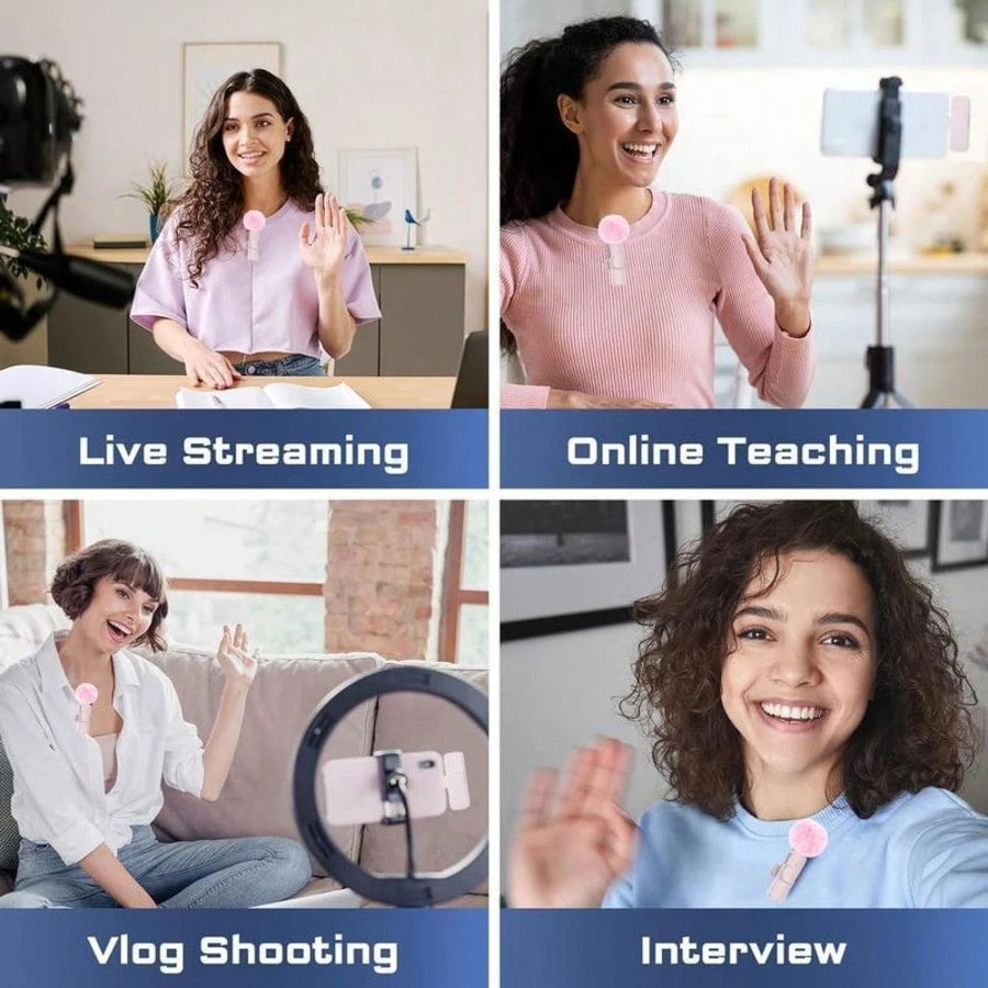 Tangle-Free Solid Color Live Streaming Equipment Wireless Lavalier Microphone, USB Rechargeable Plug-Play Wireless Microphone, Omnidirectional Condenser Recording Microphone Spring Mother's Day