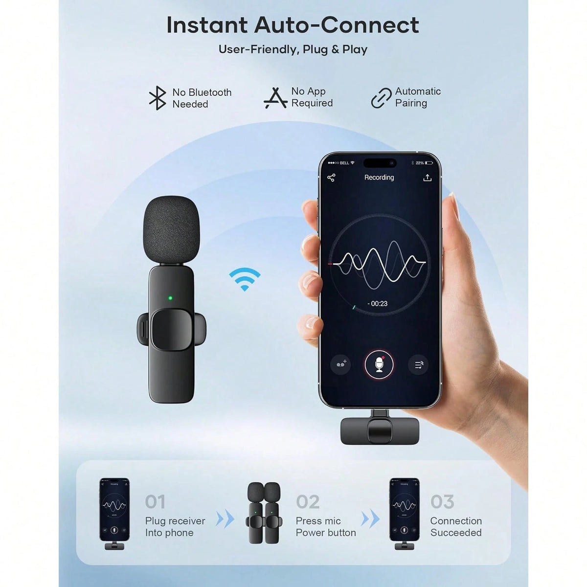 Tangle-Free Wireless Lavalier Microphone Live Streaming Equipment Professional Lapel Microphone For IPhone Pad Mini Video Recording Mic For Interview Video Podcast Vlog YouTub Livestream Noise Reducti
