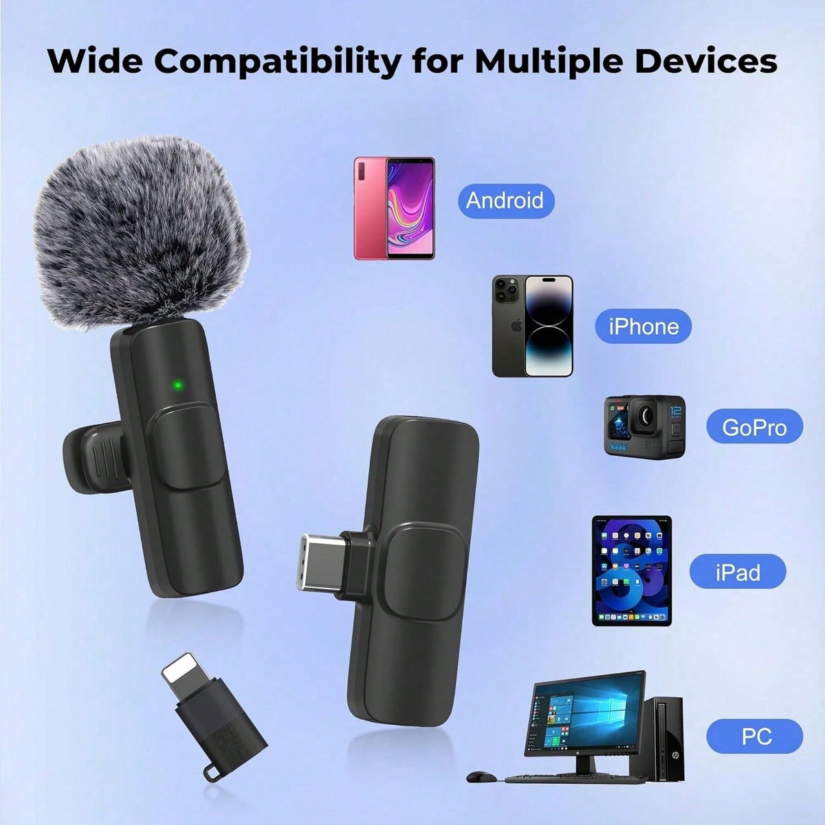 Tangle-Free Wireless Lavalier Microphone Live Streaming Equipment Professional Lapel Microphone For IPhone Pad Mini Video Recording Mic For Interview Video Podcast Vlog YouTub Livestream Noise Reducti