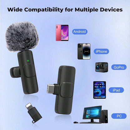 Tangle-Free Wireless Lavalier Microphone Live Streaming Equipment Professional Lapel Microphone For IPhone Pad Mini Video Recording Mic For Interview Video Podcast Vlog YouTub Livestream Noise Reducti