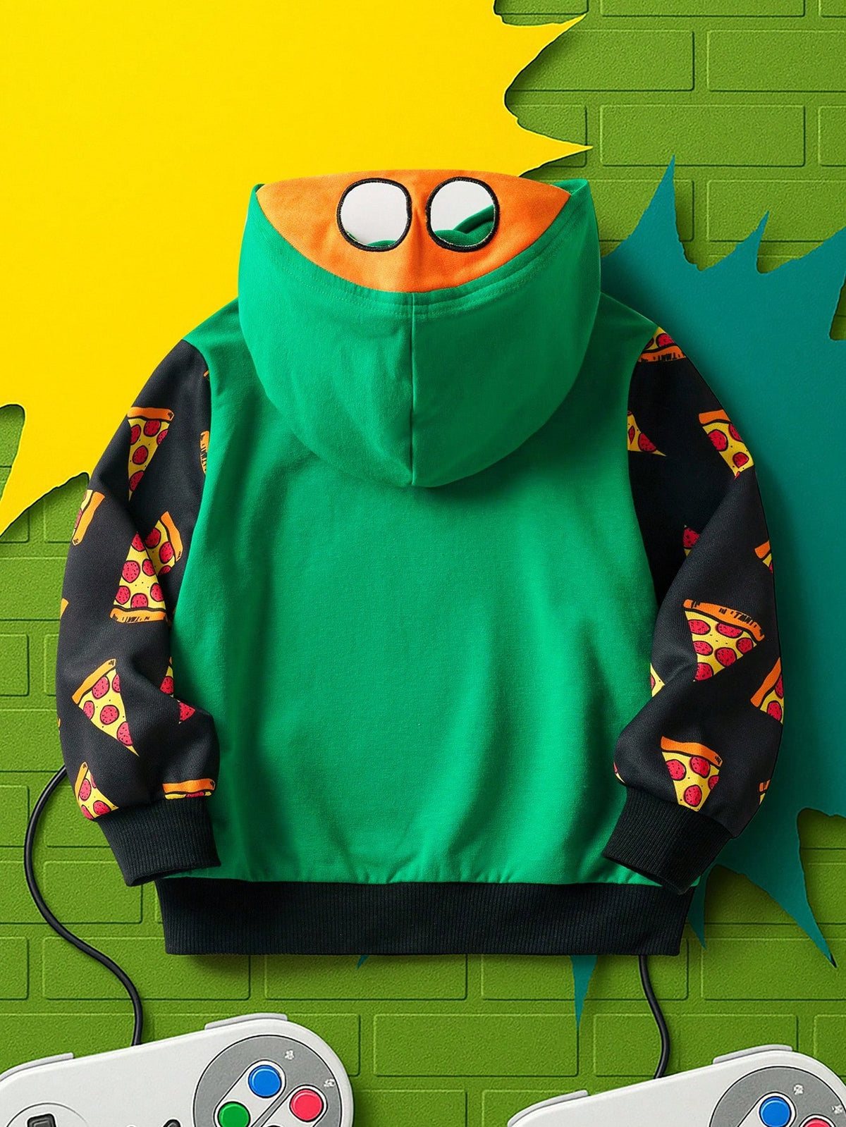 TEENAGE MUTANT NINJA TURTLES| Young Boy Cartoon Pizza Print Colorblock Casual Long Sleeve Sweatshirt Fall Winter