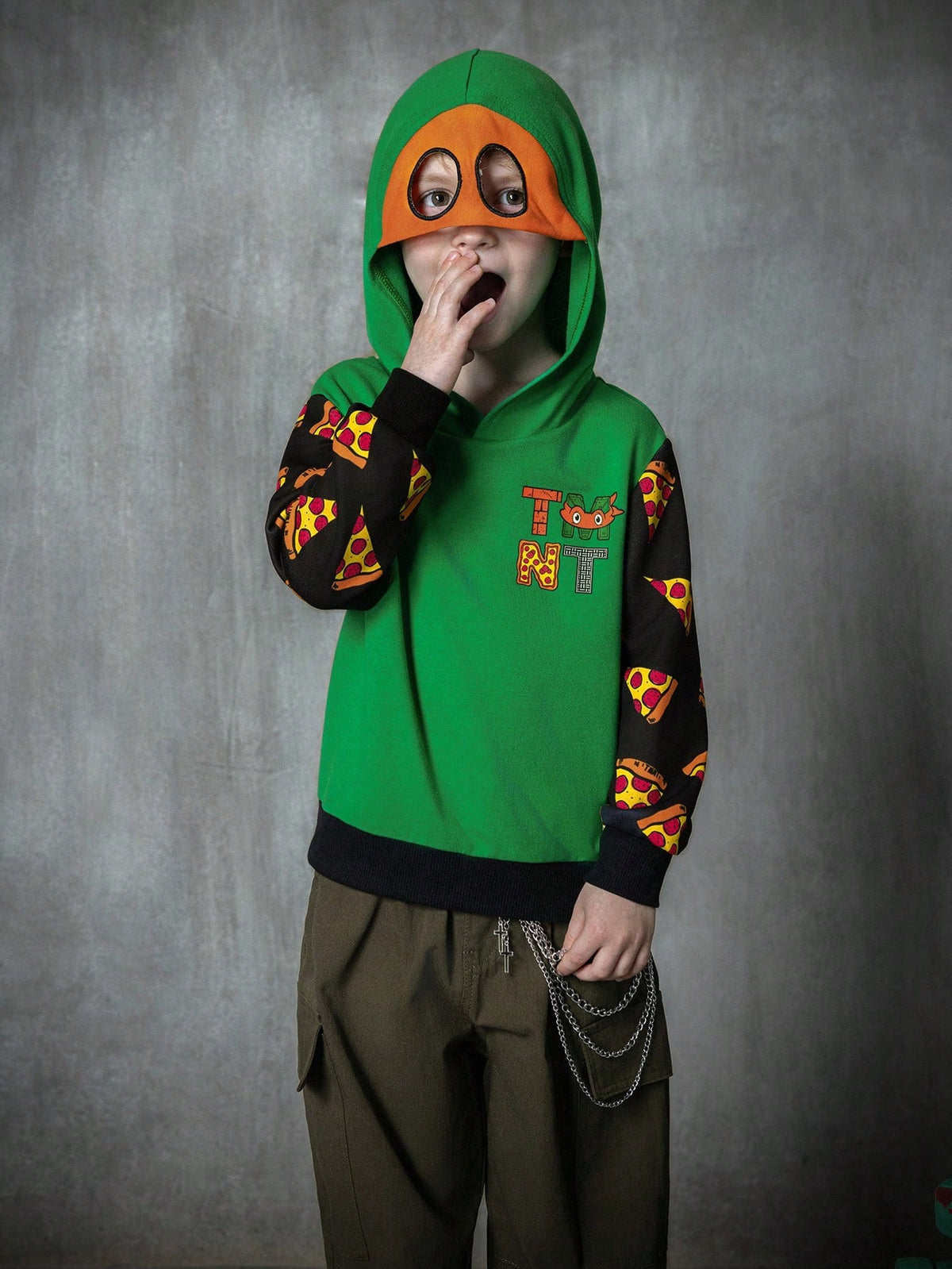 TEENAGE MUTANT NINJA TURTLES| Young Boy Cartoon Pizza Print Colorblock Casual Long Sleeve Sweatshirt Fall Winter