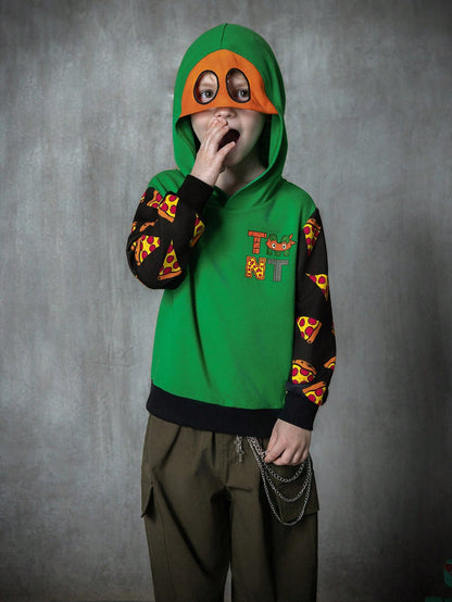 TEENAGE MUTANT NINJA TURTLES| Young Boy Cartoon Pizza Print Colorblock Casual Long Sleeve Sweatshirt Fall Winter