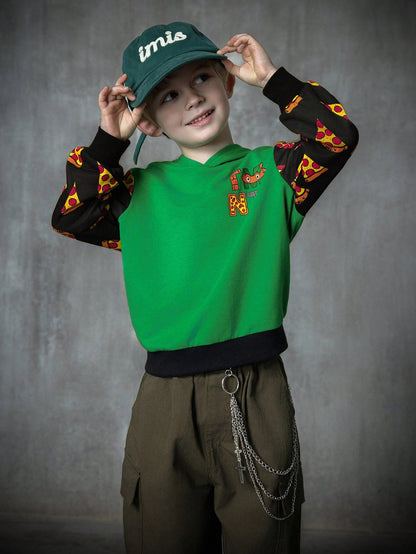 TEENAGE MUTANT NINJA TURTLES| Young Boy Cartoon Pizza Print Colorblock Casual Long Sleeve Sweatshirt Fall Winter