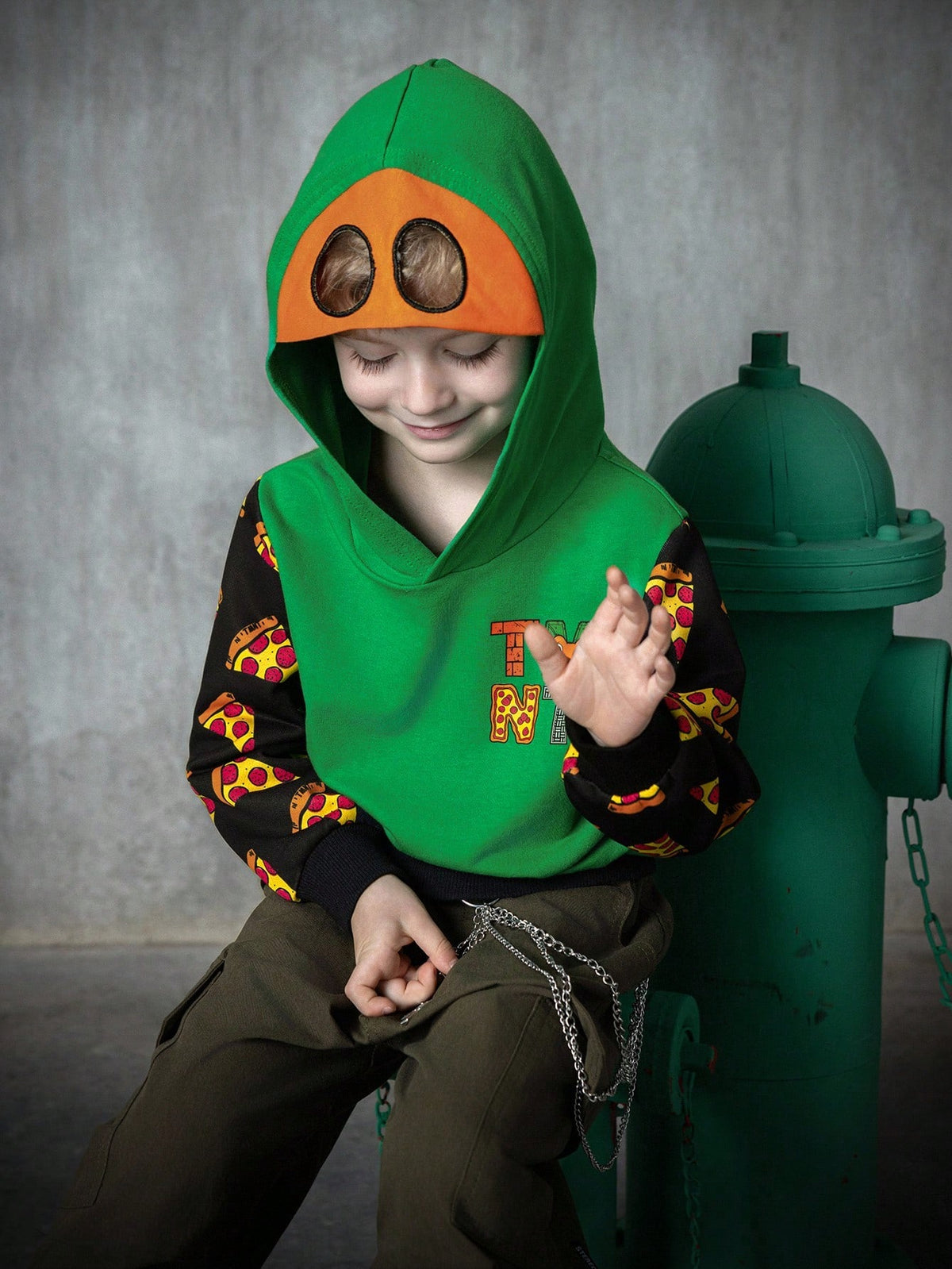 TEENAGE MUTANT NINJA TURTLES| Young Boy Cartoon Pizza Print Colorblock Casual Long Sleeve Sweatshirt Fall Winter