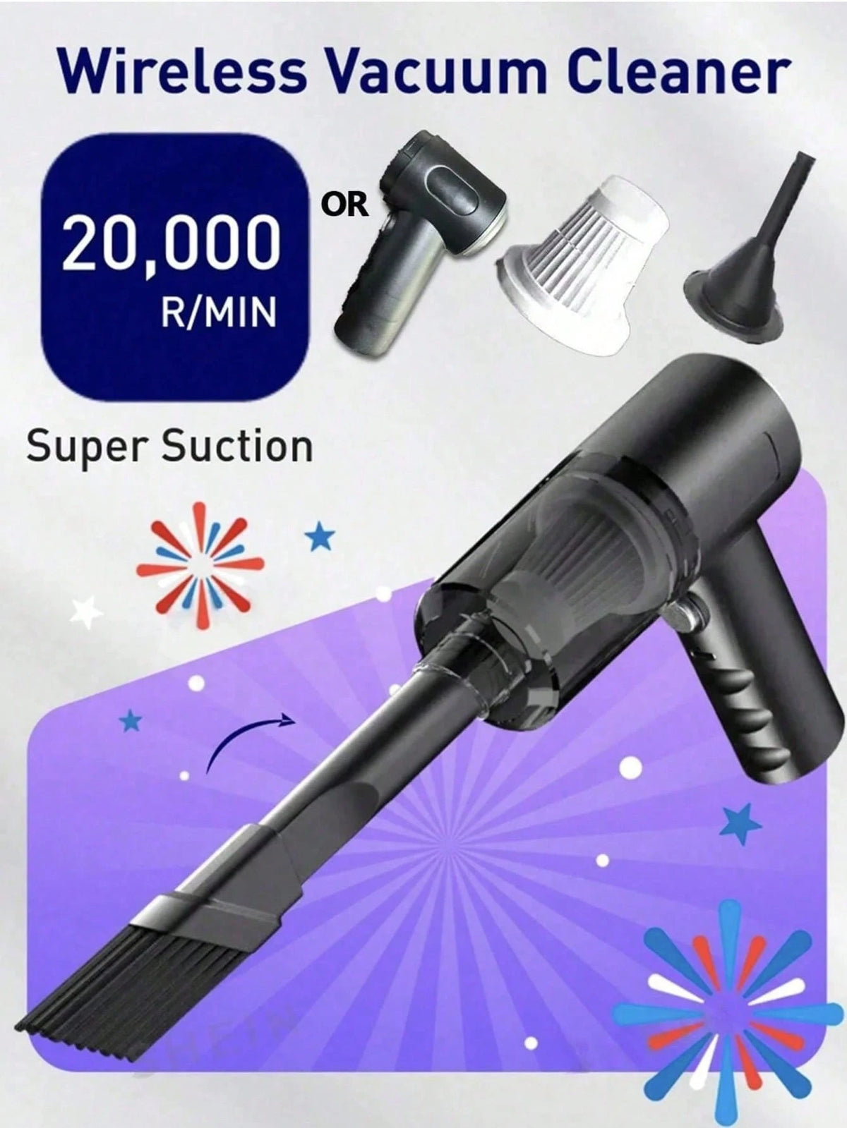 This 3-In-1 Wireless Handheld Vacuum Cleaner Is Compact And Portable With Powerful Suction. It Features A Built-In 1800mAh Type-C Rechargeable Battery, Suitable For Car, Home And Pet Cleaning, Adaptin