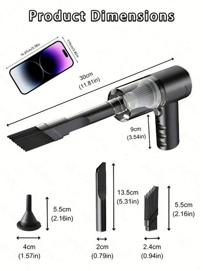 This 3-In-1 Wireless Handheld Vacuum Cleaner Is Compact And Portable With Powerful Suction. It Features A Built-In 1800mAh Type-C Rechargeable Battery, Suitable For Car, Home And Pet Cleaning, Adaptin