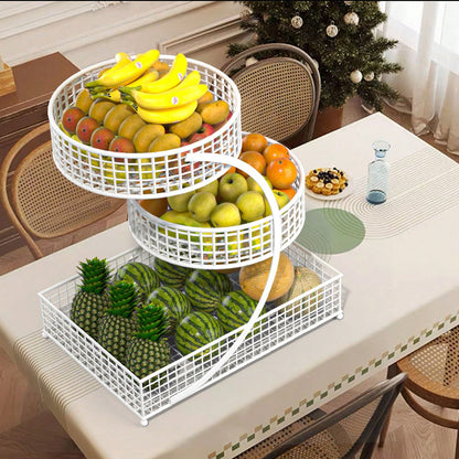 Three-Tier Round Metal Storage Rack-No Assembly Required, Polished Finish, Multi-Tiered Storage Rack For Kitchen And Bathroom Items, Produce Basket, Kitchen Storage, Stylish Storage Rack, Kitchen Orga