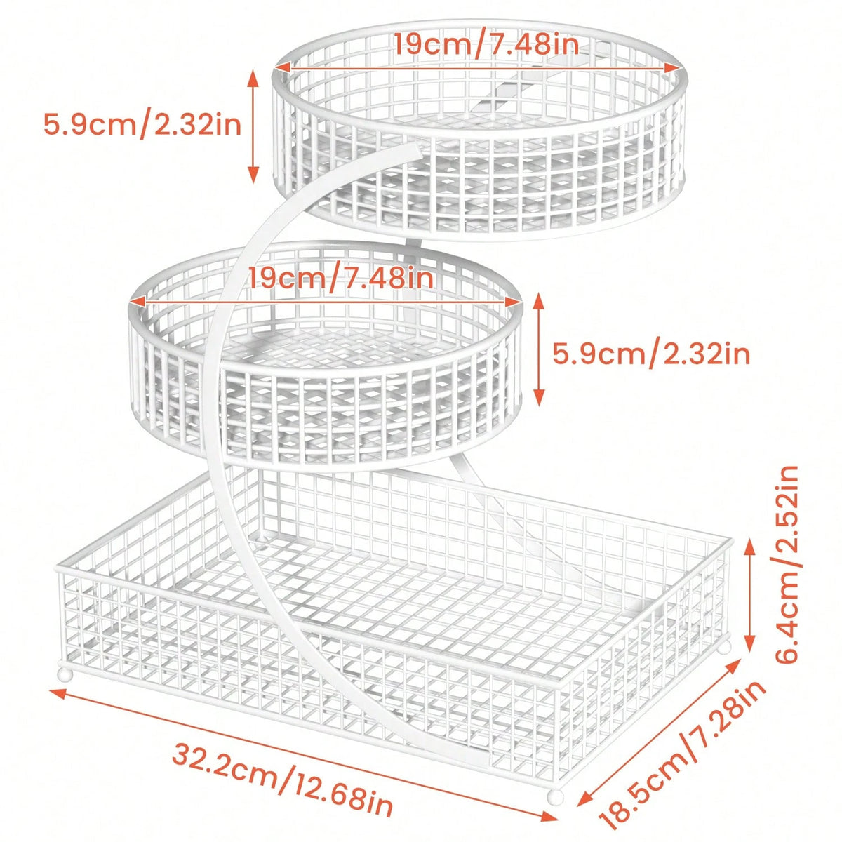 Three-Tier Round Metal Storage Rack-No Assembly Required, Polished Finish, Multi-Tiered Storage Rack For Kitchen And Bathroom Items, Produce Basket, Kitchen Storage, Stylish Storage Rack, Kitchen Orga