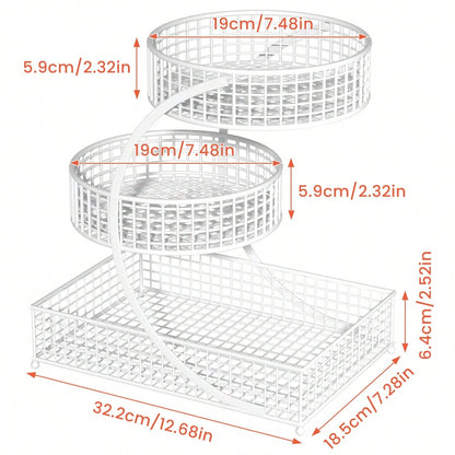Three-Tier Round Metal Storage Rack-No Assembly Required, Polished Finish, Multi-Tiered Storage Rack For Kitchen And Bathroom Items, Produce Basket, Kitchen Storage, Stylish Storage Rack, Kitchen Orga