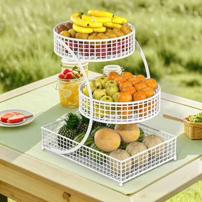 Three-Tier Round Metal Storage Rack-No Assembly Required, Polished Finish, Multi-Tiered Storage Rack For Kitchen And Bathroom Items, Produce Basket, Kitchen Storage, Stylish Storage Rack, Kitchen Orga