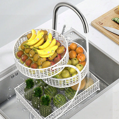 Three-Tier Round Metal Storage Rack-No Assembly Required, Polished Finish, Multi-Tiered Storage Rack For Kitchen And Bathroom Items, Produce Basket, Kitchen Storage, Stylish Storage Rack, Kitchen Orga