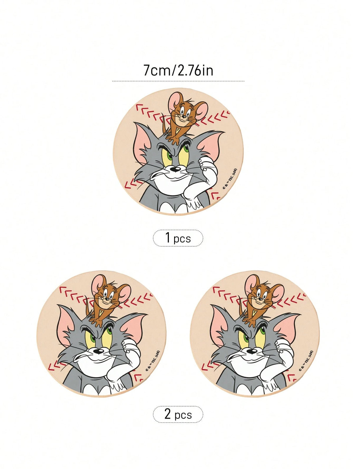 TOM & JERRY X Classic Cartoon Cat & Mouse Print PU Leather Car Coaster, Shockproof Universal Cup Holder Mat, Stylish Drink Coaster For Car, Home & Office Use