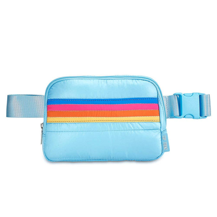 Top Trenz Inc Puffer Adjustable Belt Bag - Blue Retro Stripe