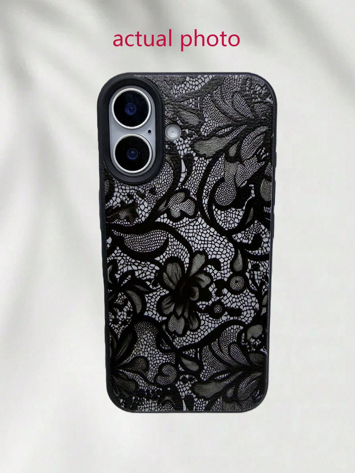 TPU Black Lace Shockproof TPU Lace 1pc Lace TPU Shockproof Flower Painted Matte Litchi Texture Full Coverage Phone Protective Case Compatible With 11 12 13 14 15 16 17 Pro Max Spring Gift Birthday Ann