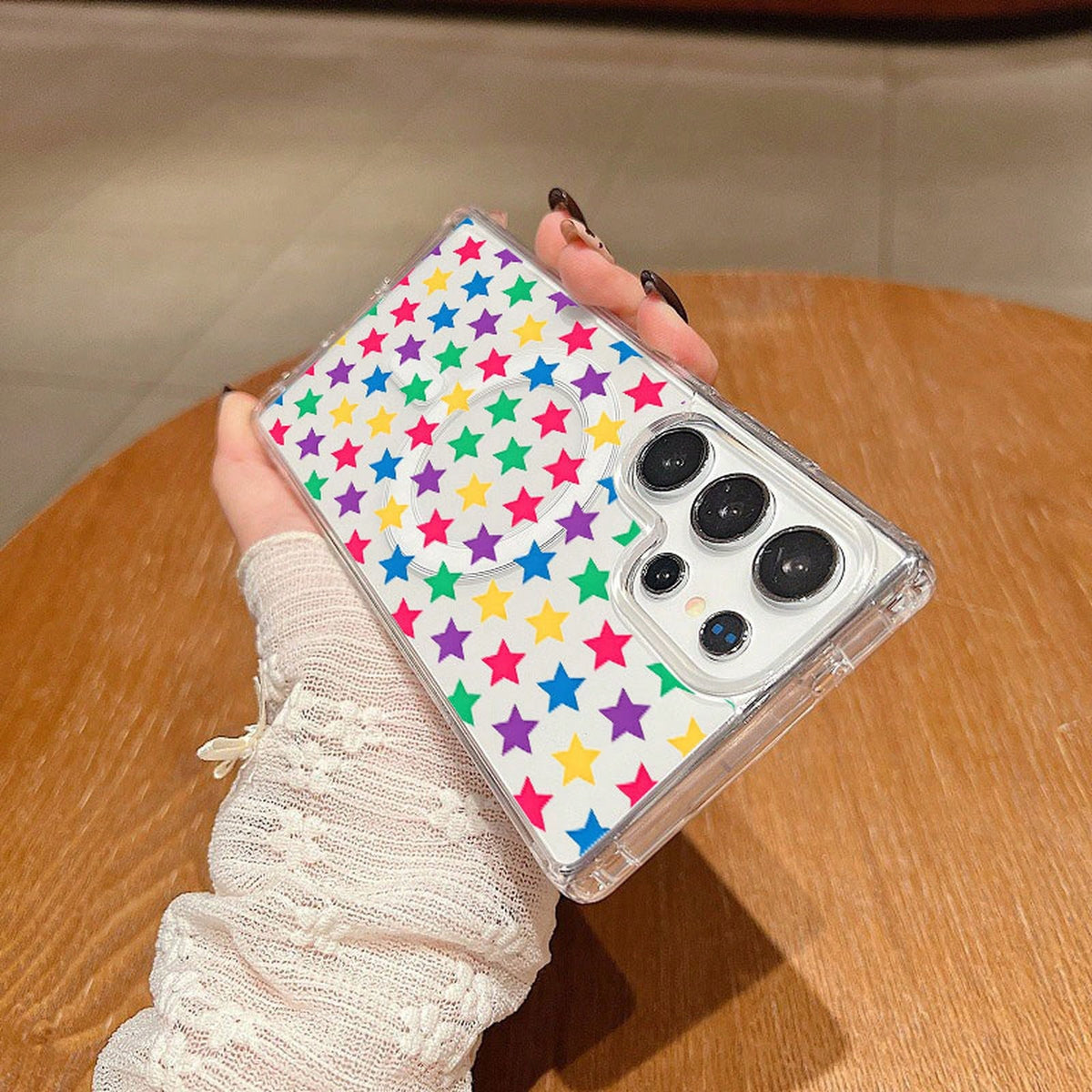 Transparent Magnetic Phone Case With Colorful Star Pattern Is Suitable For Galaxy S26 S25 S24 Edge, Plus, Ultra, A56/A15/A16, Foldable Models ZFOLD 7/6/5, ZFLIP 7/6/5, Supports Wireless Charging, Suit
