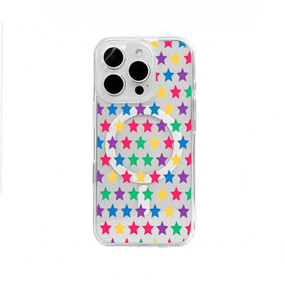 Transparent Magnetic Phone Case With Colorful Star Pattern Is Suitable For Galaxy S26 S25 S24 Edge, Plus, Ultra, A56/A15/A16, Foldable Models ZFOLD 7/6/5, ZFLIP 7/6/5, Supports Wireless Charging, Suit