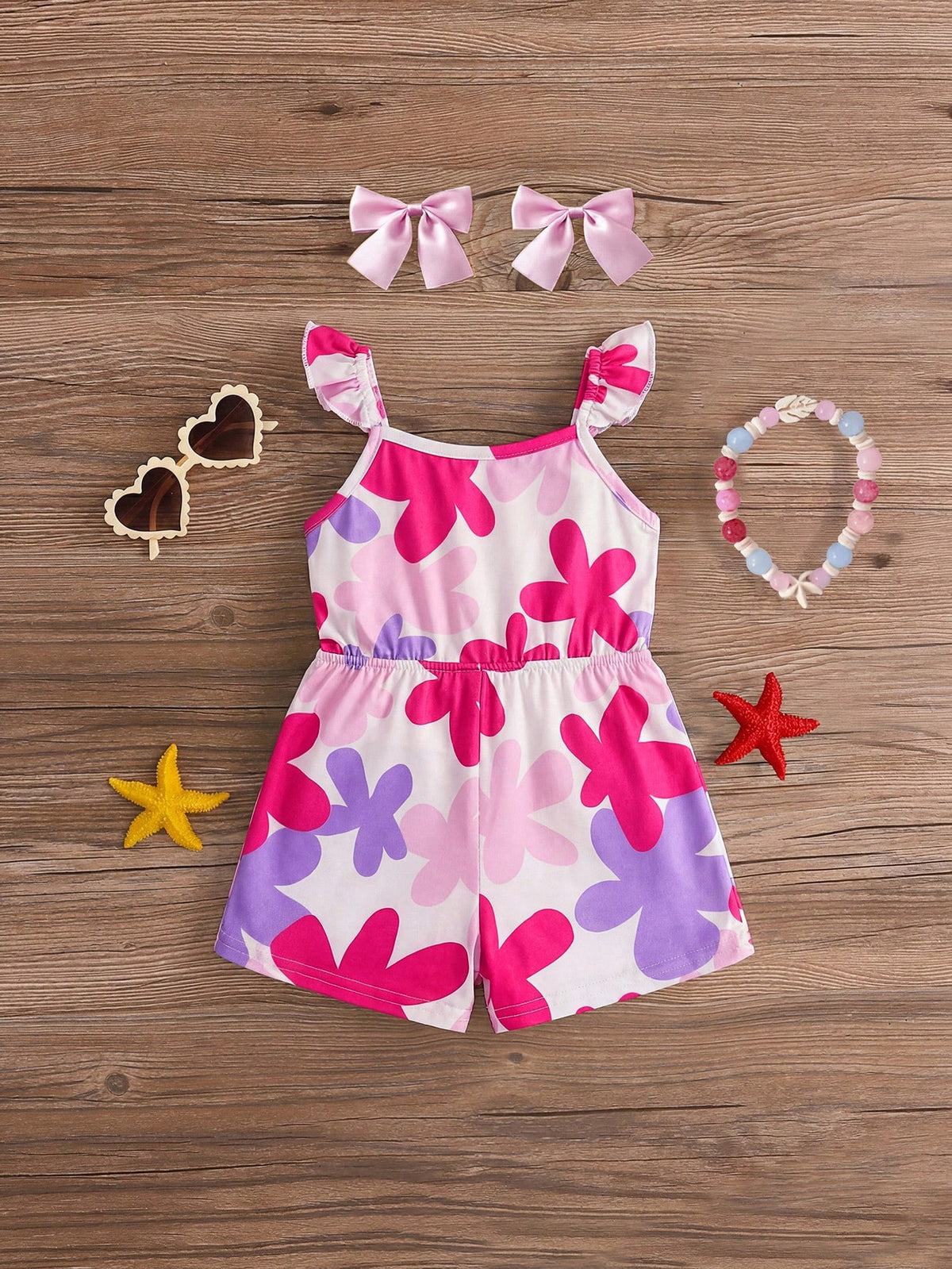 Travachic KIDS Babygirl Casual Knit Elastic Cute Cartoon Pattern Camisole Romper, Suitable For Summer