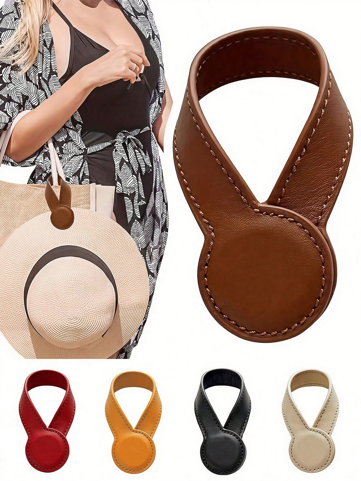 Travel Hat Clip, Portable PU Leather Hat Clip, Unisex Fashion Artificial Leather Magnetic Hat Clip, Suitable For Handbags, Backpacks, Tote Bags, Luggage, Essential For Vacation Travel, Multi-Functiona
