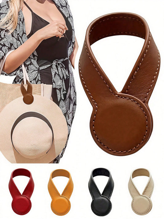 Travel Hat Clip, Portable PU Leather Hat Clip, Unisex Fashion Artificial Leather Magnetic Hat Clip, Suitable For Handbags, Backpacks, Tote Bags, Luggage, Essential For Vacation Travel, Multi-Functiona