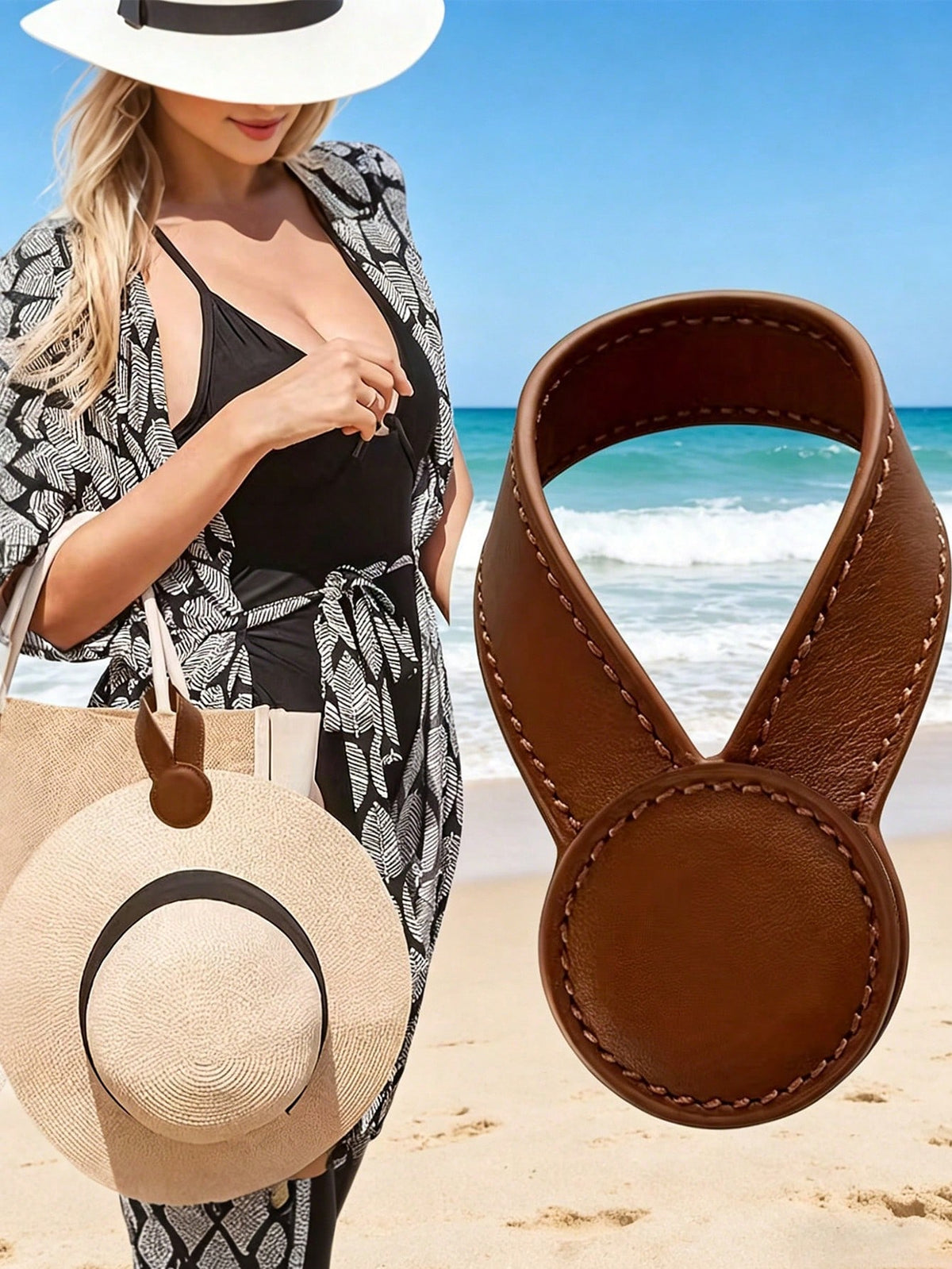 Travel Hat Clip, Portable PU Leather Hat Clip, Unisex Fashion Artificial Leather Magnetic Hat Clip, Suitable For Handbags, Backpacks, Tote Bags, Luggage, Essential For Vacation Travel, Multi-Functiona