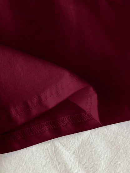 Tseoso 1pc Solid Form Fitted Tee, 95% Cotton, Deep Burgundy, Suitable For Summer,Summer Top