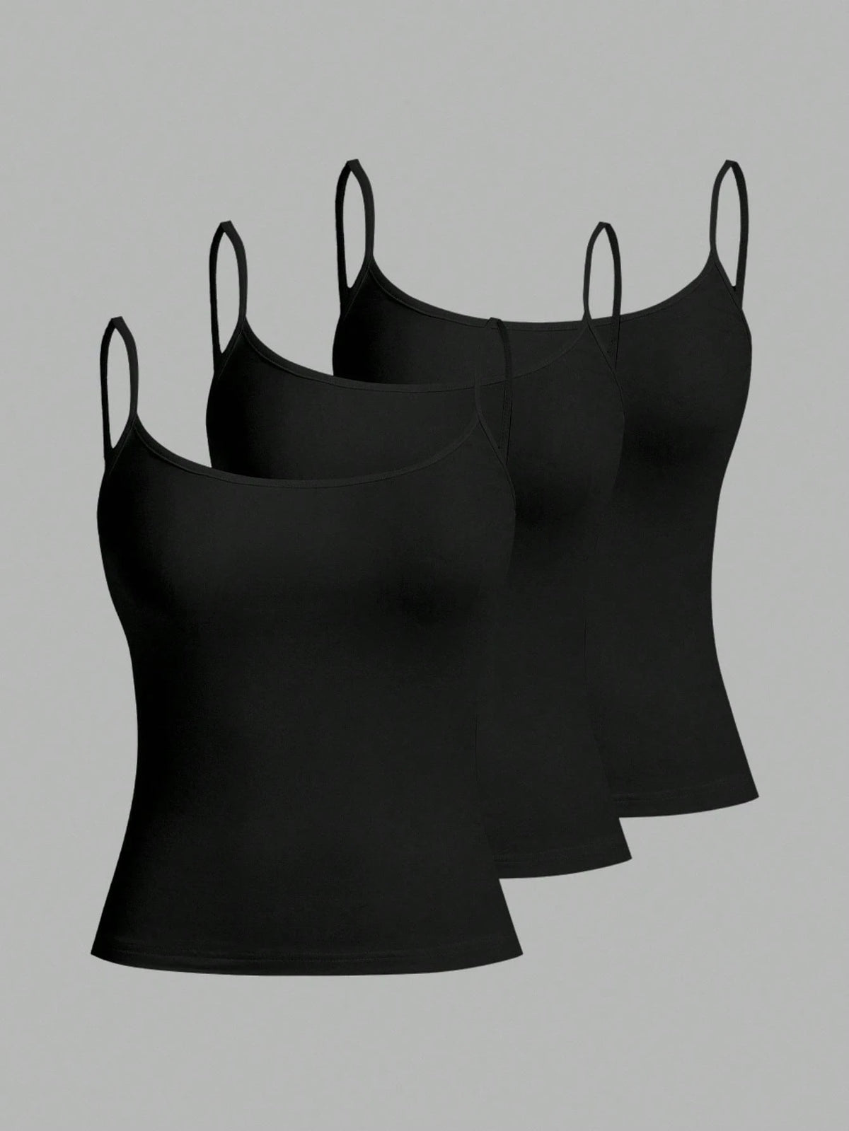 Tseoso 3pcs/Set Women's Casual Slim-Fit Camisole Tops,95% Cotton,Summer,Black,Basic,Everyday Versatile Fitted Tank Top,Cute Softgirl Vintage Summer Outing