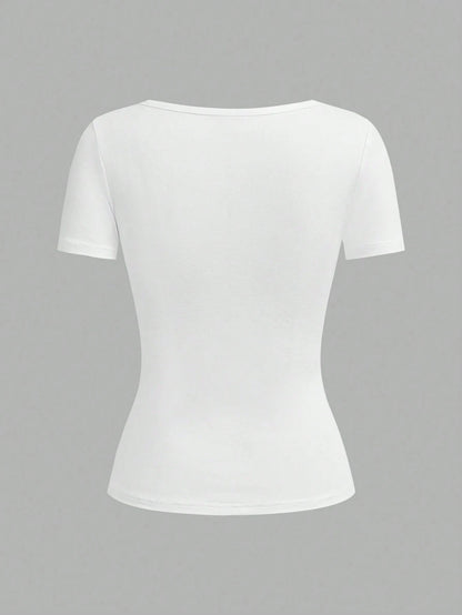 Tseoso 95% Cotton Women's Henley Short Sleeve T-Shirt,All White,Summer,Casual,Everyday Soft Girl Clean Girl Retro Streetwear Top For Sports & Yoga,Club,Gym