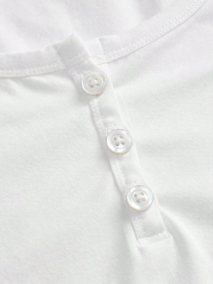 Tseoso 95% Cotton Women's Henley Short Sleeve T-Shirt,All White,Summer,Casual,Everyday Soft Girl Clean Girl Retro Streetwear Top For Sports & Yoga,Club,Gym