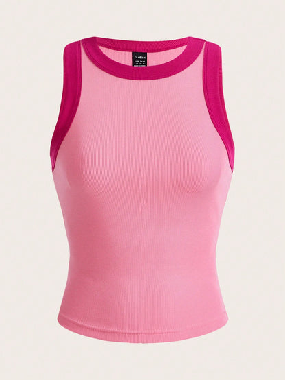 Tseoso Contrast Trim Ribbed Knit Tank Top
