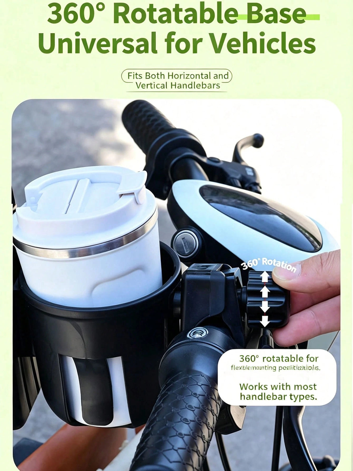 Two-In-One Bicycle Cup Holder, With A Phone Holder, 360° Rotatable Handle Water Bottle Storage Device, Universal Bicycle, Electric Bicycle, Skateboard, Motorcycle, Baby Stroller Beverage Storage Bicyc
