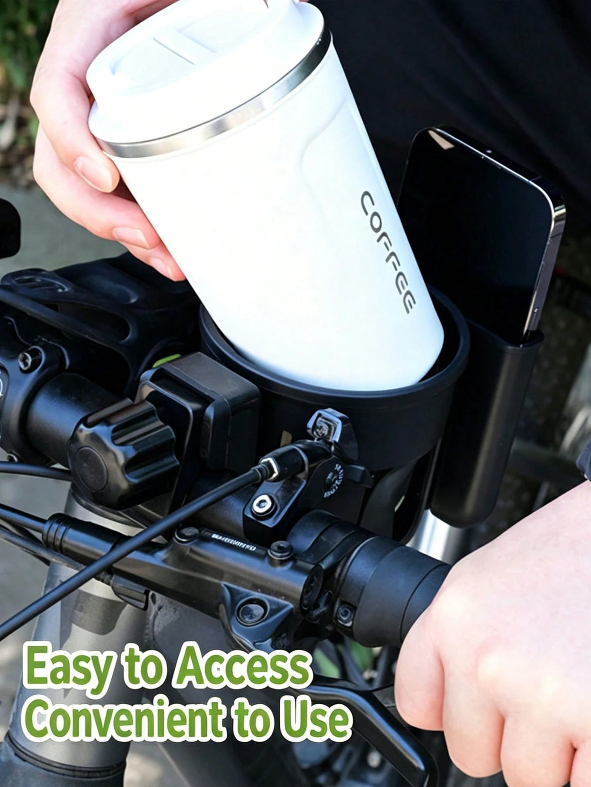 Two-In-One Bicycle Cup Holder, With A Phone Holder, 360° Rotatable Handle Water Bottle Storage Device, Universal Bicycle, Electric Bicycle, Skateboard, Motorcycle, Baby Stroller Beverage Storage Bicyc